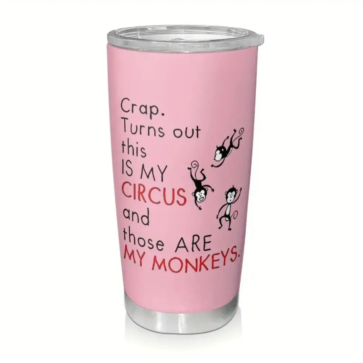 Circus Monkey Tumbler - Stainless Steel Insulated Travel Mug with Handle, Lid, Straw, Leak-proof, Non-slip Reusable Mug - Drinkware, Flasks
