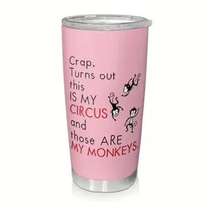 Circus Monkey Tumbler - Stainless Steel Insulated Travel Mug with Handle, Lid, Straw, Leak-proof, Non-slip Reusable Mug - Drinkware, Flasks