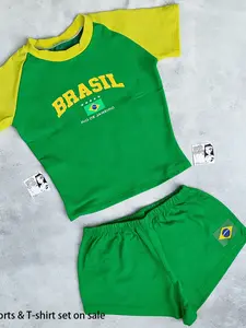 Women's Sporty Brazilian Style Set, Colorblock Shoulder Pad T-Shirt + Slim Shorts, Vintage, Home, Sports, Streetwear