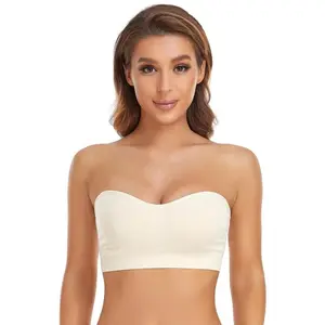Women's strapless non slip silicone padded lace up bra with wireless tube top bra