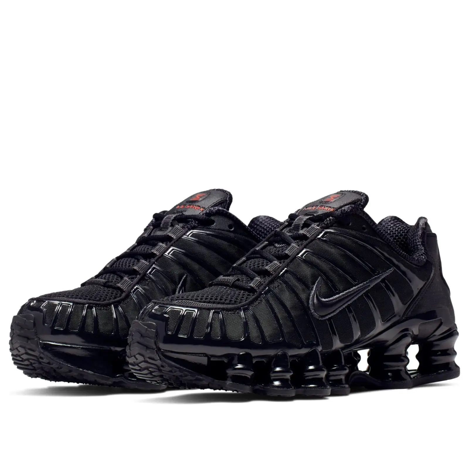 Nike Shox TL Women's Sneakers AR3566-002 Black / Metallic Hematite / Max Orange, Women's Lifestyle Shoes, Shox Cushioning, Retro-Inspired Sneakers, Lace-Up Closure, Comfortable Everyday Footwear, Durable Rubber Outsole, Casual Streetwear Shoes