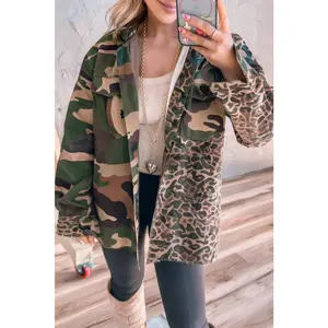 Brown Leopard Camouflage Patchwork Oversized Shacket