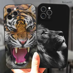 New Fierce Lion Tiger Pattern Phone Protective Case,Decorative Phone Protector Cover,Phone Accessories Compatible with iPhone 11 12 13 14 15 16 Pro Max
