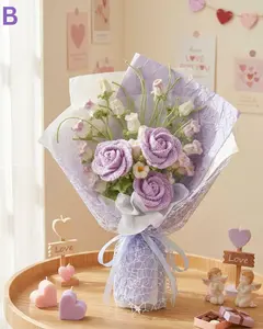 Handmade Purple Crochet Rose Bouquet : Pastel Floral Arrangement | Valentine’s / Mother’s Day Gift