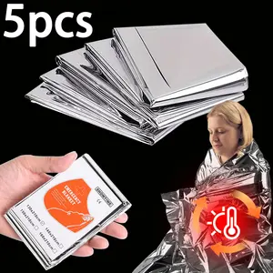 5-Piece Oversized Outdoor Emergency Blanket Set, Portable Multi-Functional First Aid Thermal Blanket for Camping Hiking Car Emergencies, Emergency Survival Supplies