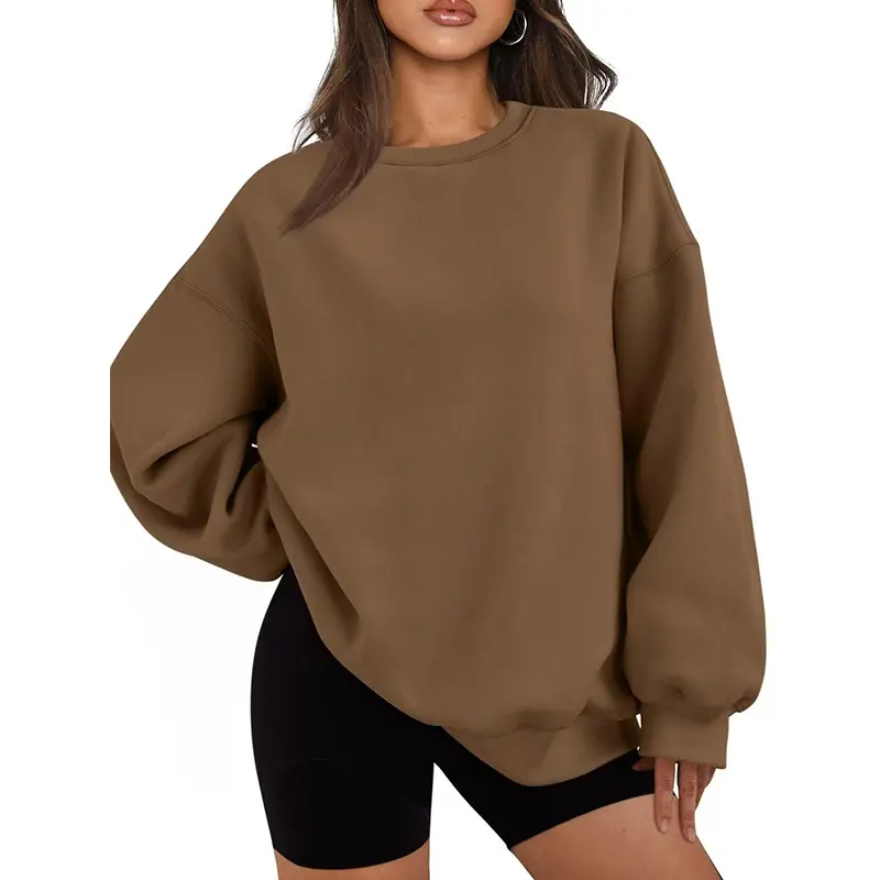 Round neck hoodie brown