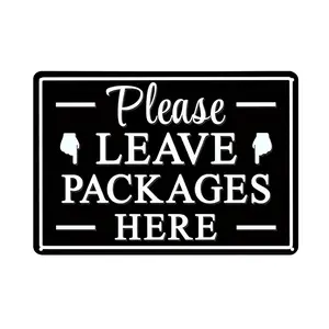 Please Leave Packages Here Metal Sign, Package Delivery Decor, Indoor/Outdoor Use for Front Door, Business, 12x8 Inches Aluminum