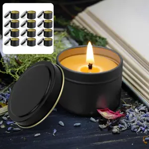 [Metal Candle Jars for DIY] 12pcs Metal Candle Jars - 4oz Black Containers for DIY Candle Making, Arts, Crafts, Storage and Holiday Gifts(the edge of the lid is silver) sister gift birthday christmas valentine day