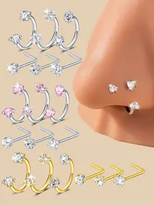 Unisex Stainless Steel Cz Nose Ring, Cubic Zirconia Nose Ring, L-Shaped Heart Design, Fashionable Party Body Jewelry, All-Season Wear, Trendy Gift Idea, Nose Piercing Jewelry