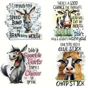 6Pcs Funny Cow Pattern DIY Crafts Heat Transfer Vinyl Stickers Washable Iron on Decals for T Shirts Masks Jeans Backpacks