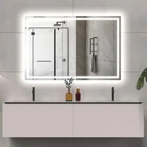 LED Bathroom Mirror Lights 60x40 Inch Front & Backlit Lights Vanity Mirror, Wall Mounted Anti-Fog Dimmable LED Makeup Mirror, IP54 3K-6K Warm/Natural/Daylight, Tempered Glass (Horizontal/Vertical) UL