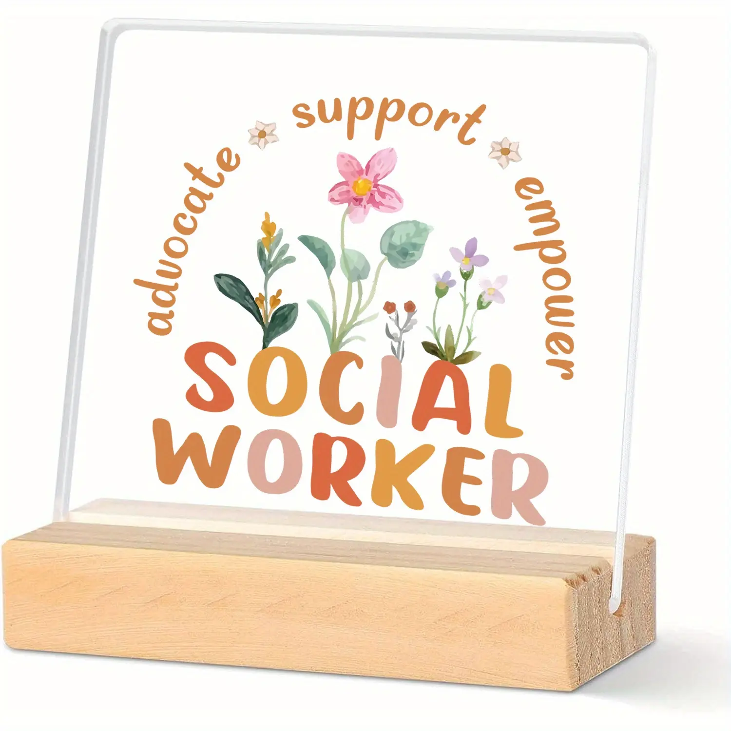 1pc Desktop Decoration Ornament with Wooden Base, Acrylic Plaque Decor, Desk Signs Ornament, Perfect for Home Decor, Ideal Gift for Social Workers, Suitable for Various Occasions