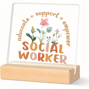 1pc Desktop Decoration Ornament with Wooden Base, Acrylic Plaque Decor, Desk Signs Ornament, Perfect for Home Decor, Ideal Gift for Social Workers, Suitable for Various Occasions