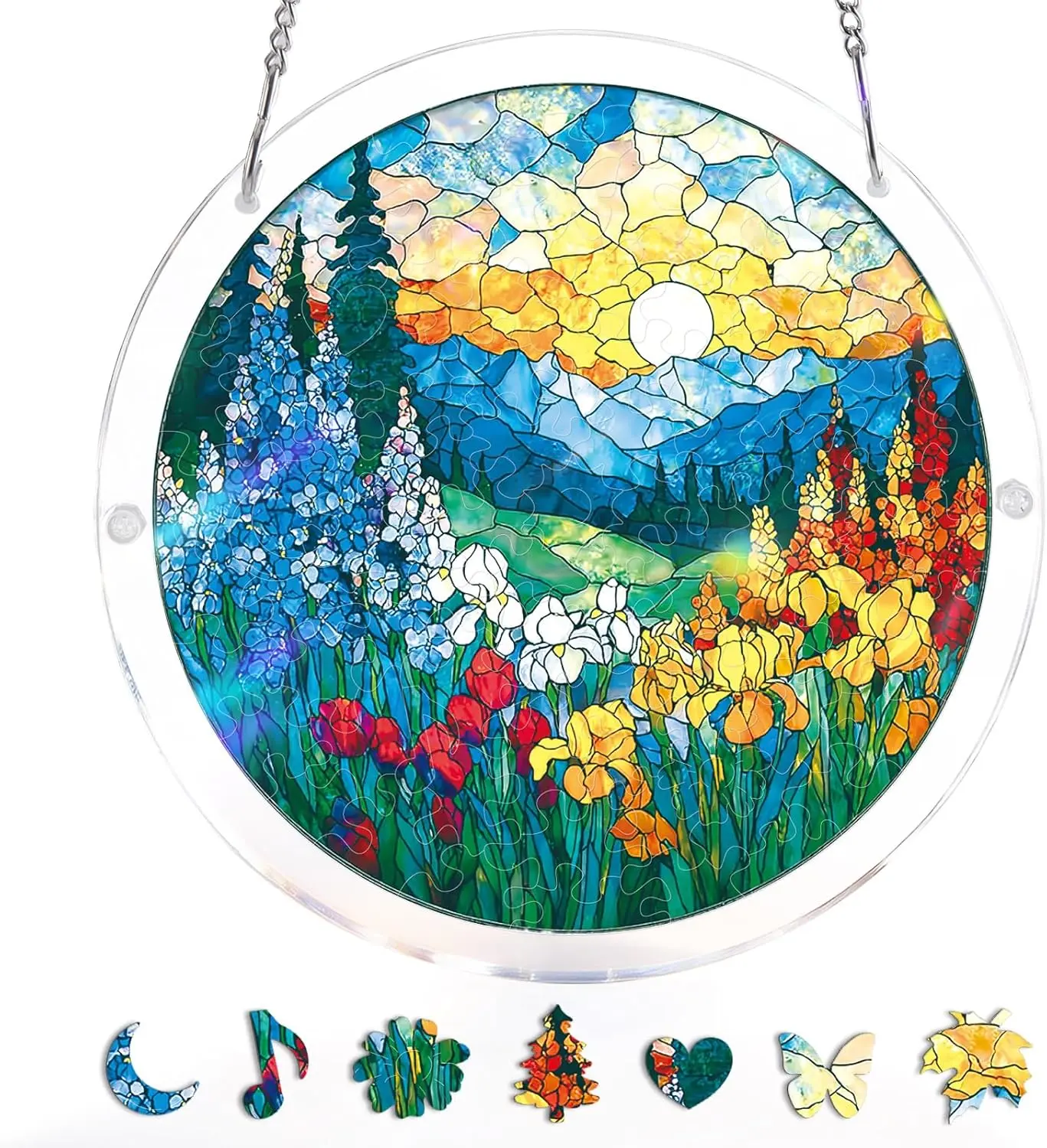 Acrylic Puzzles Suncatcher Window Hanging，83 Pieces 9.8 Inch Sun Catcher Acrylic Puzzles，DIY Stained Glass Acrylic Puzzle Kit Garden Decoration for Women Men Mom Birthday Gift Home Decor Sunflower Decorative Butterfly Pattern Design