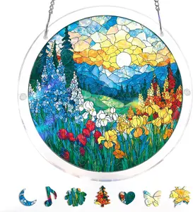 Acrylic Puzzles Suncatcher Window Hanging，83 Pieces 7.8 Inch Sun Catcher Acrylic Puzzles，DIY Stained Glass Acrylic Puzzle Kit Garden Decoration for Women Men Mom Birthday Gift Home Decor
