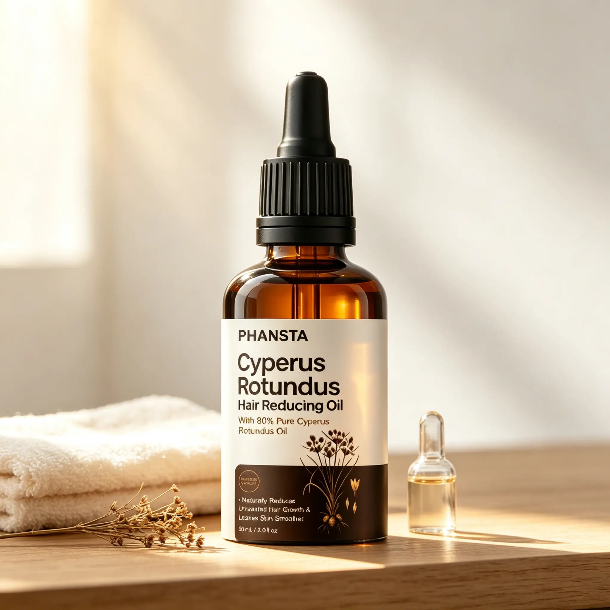 Phansta Cyperus Rotundus Hair Reducing Oil – 80% pure Cyperus Rotundus oil  Naturally helps reduce unwanted hair growth and leaves skin smoother. 60ml / 2.0 fl oz. Perfect for gentle, effective care. #Phansta #CyperusRotundus #hairreduction