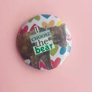 “I Choose the Bear” 1.25 inch handmade collage button pin made from repurposed materials