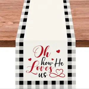 1pc,and Buffalo Plaid Valentine's Day Table Runner, Kitchen Dining Room Decor, Indoor Dinner Party Decoration