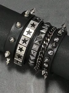 Punk PU Leather Set, Rivet Stud Design, Unisex Fashion Wristbands, Punk Style Jewelry, Halloween Party Accessories, 3 Pieces Per Set