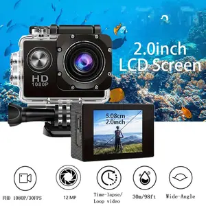 Action Camera, 1080P 12MP Sports Camera Full HD 2.0 Inch LCD Action Cam 30m/98ft Underwater Waterproof Snorkel surf Camera Video Recording Camera with Wide-Angle Lens and Mounting Accessories Kit