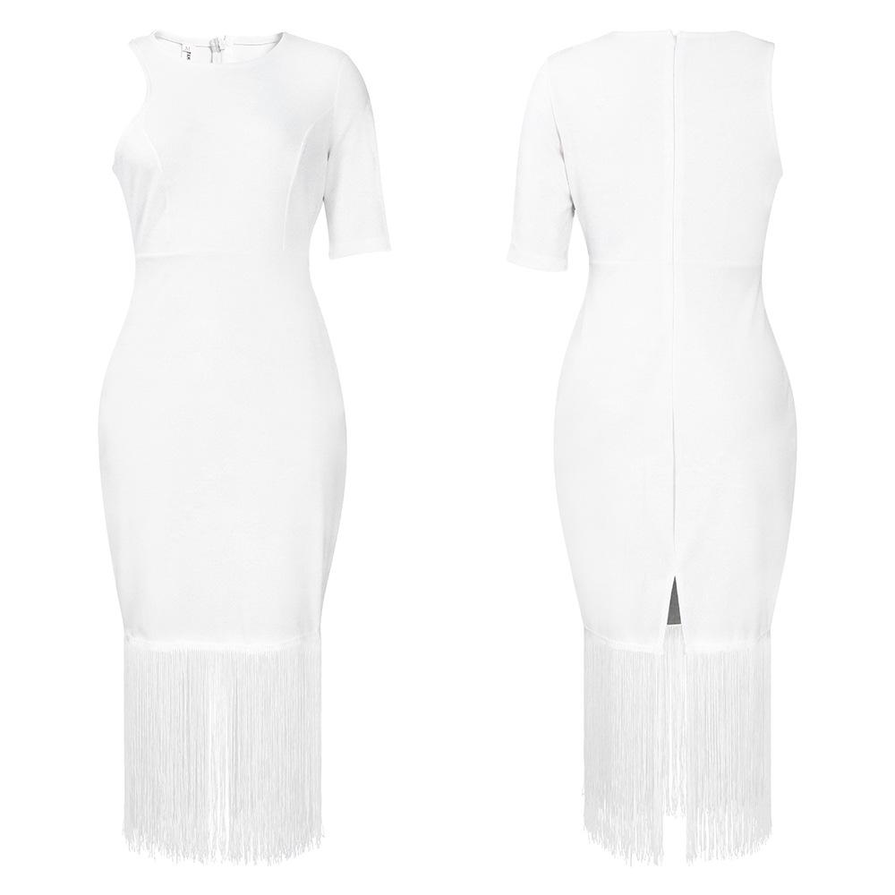 Solid color hip hugging fringe dress