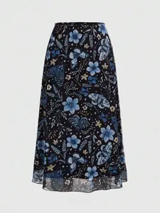 Women's Gothic Bat Skull Moon Pumpkin Print A-Line Skirt, Vintage Fairycore Butterfly Moth Pattern, Versatile Summer Fashion, Mesh