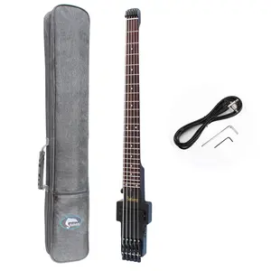 BATKING Travel Bass Guitar Headless Bass instruments 5 Strings Bass with Gigbag Wire Truss Road in Black