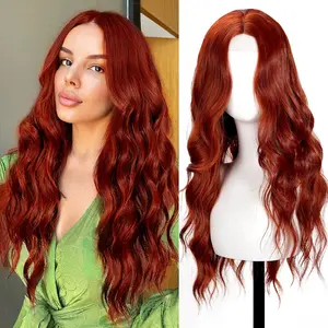 SHINLEA Auburn Wig for Women, 26 Inch Long Wavy Lace Hairline Middle Part Natural Looking Synthetic Heat Resistant Fiber Wigs for Daily, Party, Halloween and Cosplay, Auburn tiktokshopspringglowup