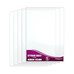 Clear Polystyrene Flexible Plastic Board Sheet 9" x 12" (.020 Thick) Styrene Sheet, Ideal for Modeling Projects, Displays, Plastic Sheets for Crafts, Styrene Sheets Durable Plastic Sheet (5-Pack)