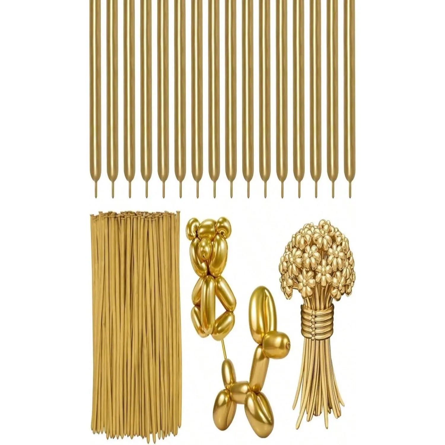 Magic Animal Metal Balloons, 100-Pc Metallic Gold 260 Long-Length Twisting Balloon Set, Festive Party & Home Supplies for Wedding Decor, 100 Pcs