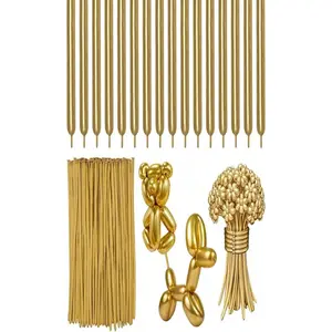 RUBFAC 260 Long Metallic Gold Twisting Balloons - 100pcs Magic Animal Balloons For Party, Carnivals, Birthday, Wedding Decorations