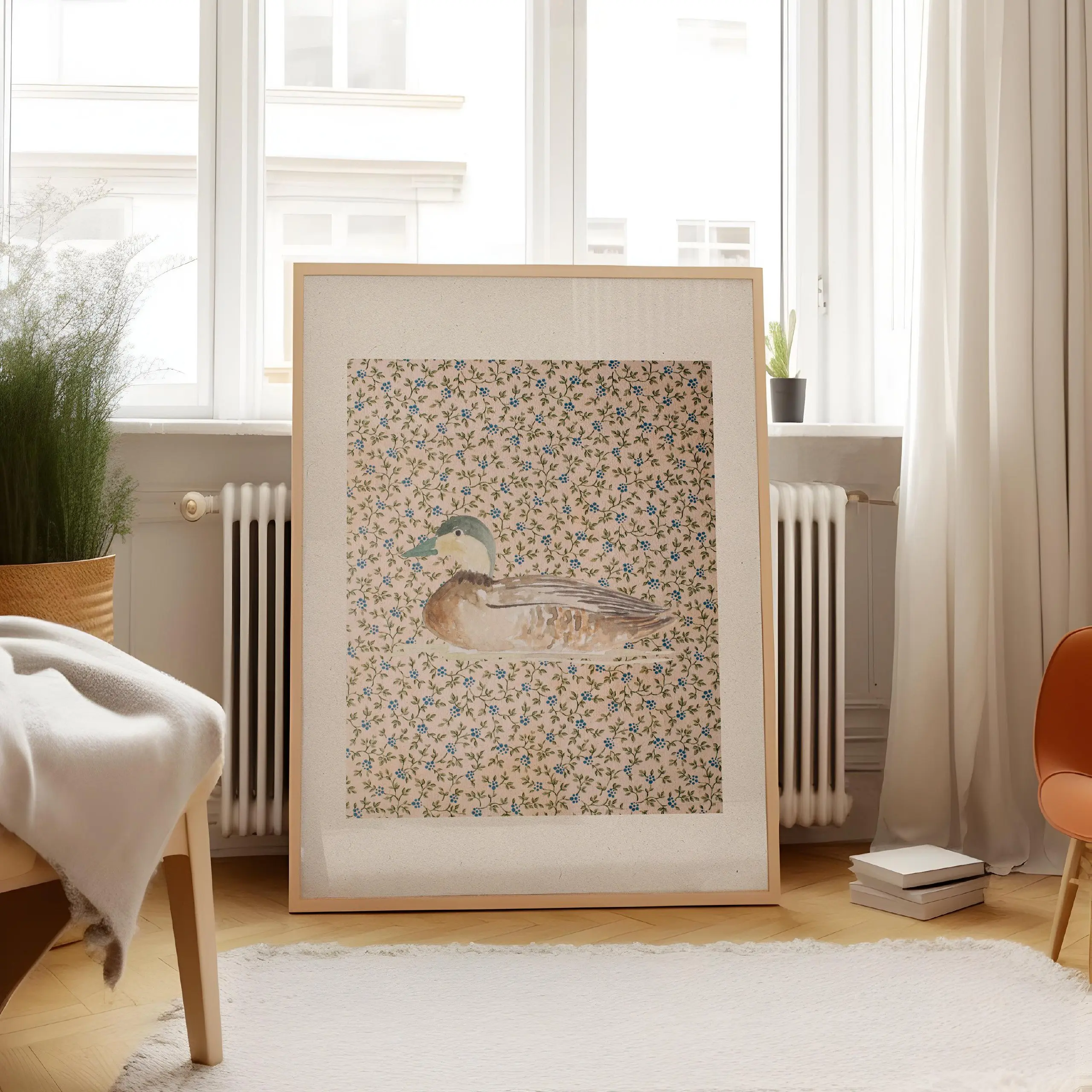 Mallard Duck Poster No Frame, Mallard Duck Wall Art, Trendy Decor, Abstract Vintage Painting Print, English Garden, Blue Toile, Vintage Decor Home(Note: Frame shown for display only)