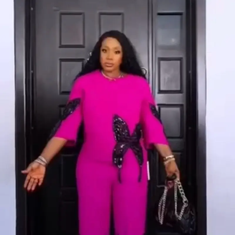 Women’s Fuchsia Butterfly Sequin 2-Piece Wide-Leg Pants Set