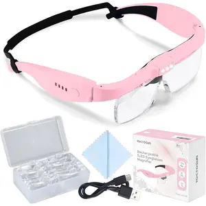 Magnifying Glasses with Light, Rechargeable Magnifying Headset with 5 Detachable Lenses 0.75X-4.0X and 3 LED Lights, Hands Free Headband Magnifier for Close Work Hobby Crafts Jewelry