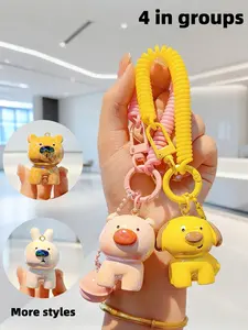4 Colorful Animal Keychains with Bells and Phone Strap, Cute Cartoon Dog Rabbit Pig Bag Hanging Pendant, Unisex Perfect Gift