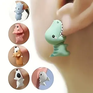 "Charming" 14-Piece Cute Animal Earrings Set - Dinosaur, Puppy & Whale Designs - Fun Clay Bite Jewelry Gift Piece Funny Gifts and Accessories