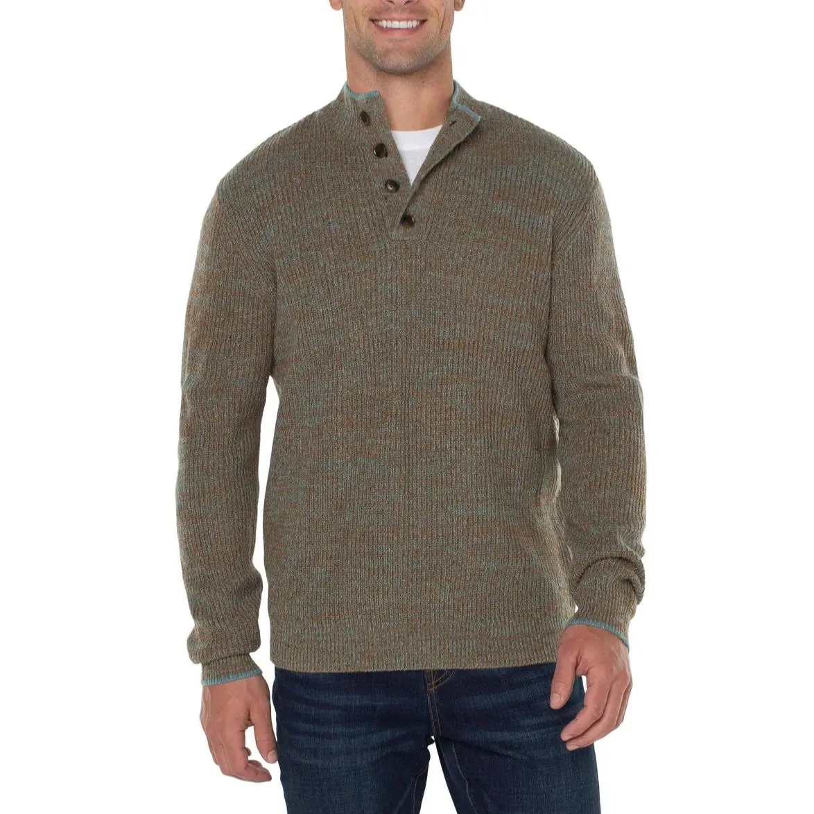 Liverpool Button Mock Neck Sweater