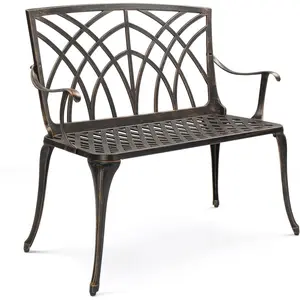 Karlhome 38" Outdoor Metal Bench, Cast Aluminium Garden Bench, Weatherproof Antique Finish Orchid Chair, 1-2 Person Seat Deck Furniture for Porch Entryway Patio