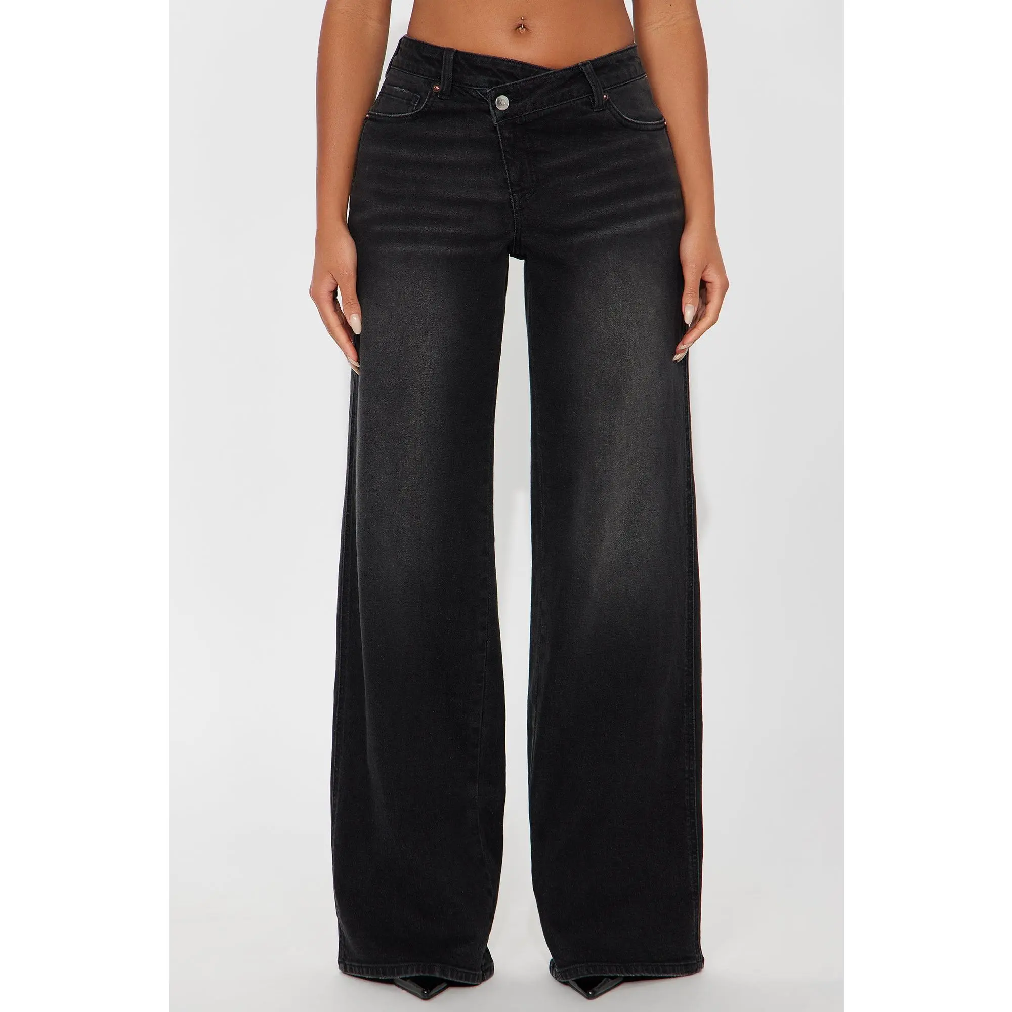 Eastside Low Rise Crossover Wide Leg Jean - Black Wash