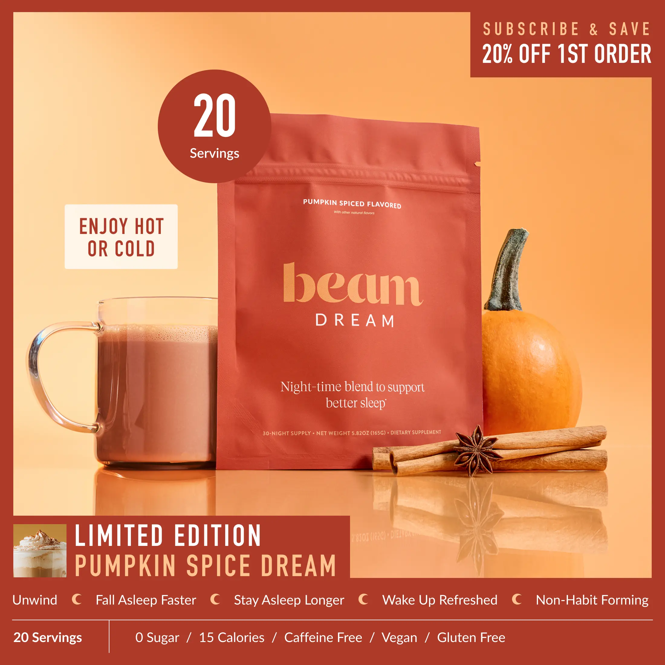 Beam Dream Viral Organic Nighttime Hot Cocoa Beverage - Melatonin Sleep Aid with L-Theanine & Magnesium, 20-30 Servings/Bag, 5 Flavors (Brownie Batter, Peanut, Caramel), Sugar Free, Gluten Free, Low Calories, Selfcare Wellness Supplement | Back to school