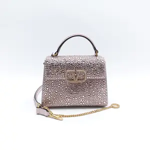 Pre-owned Valentino calfskin Shoulder Bags Vsling Pink Crystal Shoudler Bag T10384941