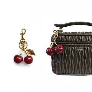 Cherry Design Bag Charm, Fashionable Bag Keychain for Women & Girls, Trendy All-match & Exquisite Bag Charm for Birthday Gift, Cherry Bag Charm, Gold Leaf Red Cherry Chain, Cherry Keychain, Crossbody Bag Accessory, Earphone Case Chain.