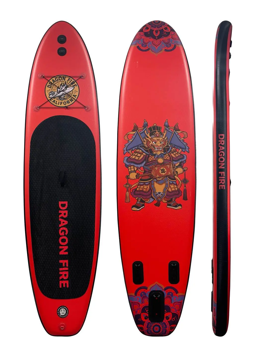 10'11"×33.5"×6" Inflatable Paddle Board, Double-Sided Red Caishen (God of Wealth) Print, Ultra Stable Wide SUP, Non-Slip Pet-Friendly Deck, Perfect for Beginners Yoga Fishing, with Adjustable Paddle, Pump, Backpack, Leash, Fin, Repair Kit