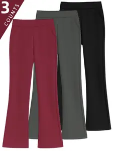 3pcs Fleece-Lined Women's Casual Everyday Versatile Skinny Thermal Flare Pants,  High Waist Flare Pants, Suitable For Daily Wear Flare  Wide Leg  Flare Pants  Fall Winter Pockets For Winter Running, Pilates, Outdoor Fitness Bottom Bottom Bottom