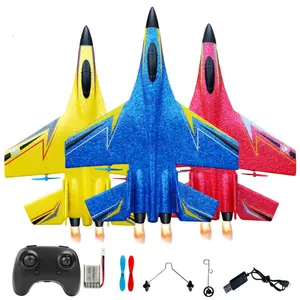 RC Plane Remote Control Glider Airplanes 2.4 GHz 2 Channels Automatic Balance Gyro LED Light Bar for Adults Kids Beginners Toy Jet All-Weather Air Superiority