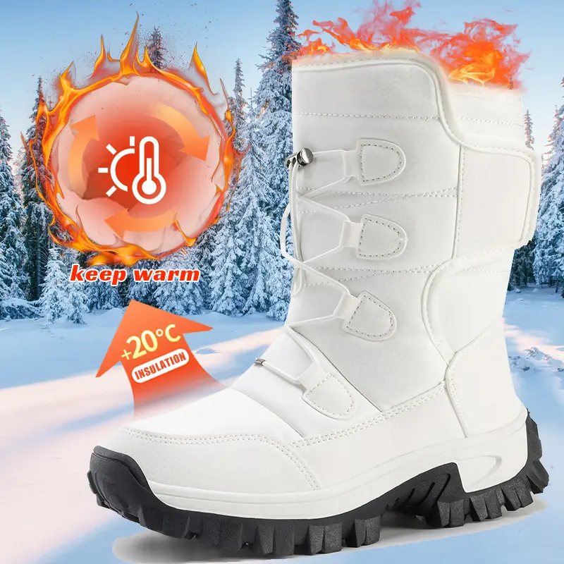 Womens Snow Boots Fleece Lined Waterproof Winter Ski Mid Calf Warm Plush Shoes