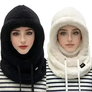 2PCS Plush Fleece Balaclava Hood  Soft & Warm Windproof Face Mask & Neck Warmer  Lightweight & Stretch Fit for Cycling, Skiing & Outdoor Sports (Navy Blue & Beige)