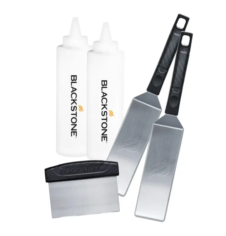 Professional Griddle Accessory Tool Kit 5-Piece with 2 Squeeze Bottles and 2 Spatulas for Grilling