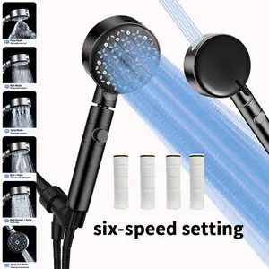 Upgraded6-Function High-Pressure Filtered Shower Headfeatures adjustable angle,multiple spray modes, 4 extra filters,59"hose, shower bracket, and soft silicone nozzles. Strong pressure or gentle flow for a better shower experience.Black