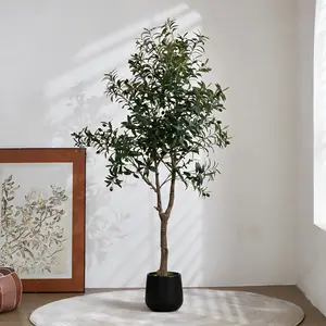 Casvik 6ft Plastic Artificial Olive Tree with Fruits - Decorative Fake Floor Plant indoor , Black Pot, Vivid Fruits, Realistic Trunk, Green Moss, UV-Resistant for Living Room Home Decor